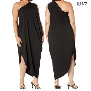 City Chic One Shoulder Drape Elegant Black Asymmetrical Maxi Dress NWT M (18/M)